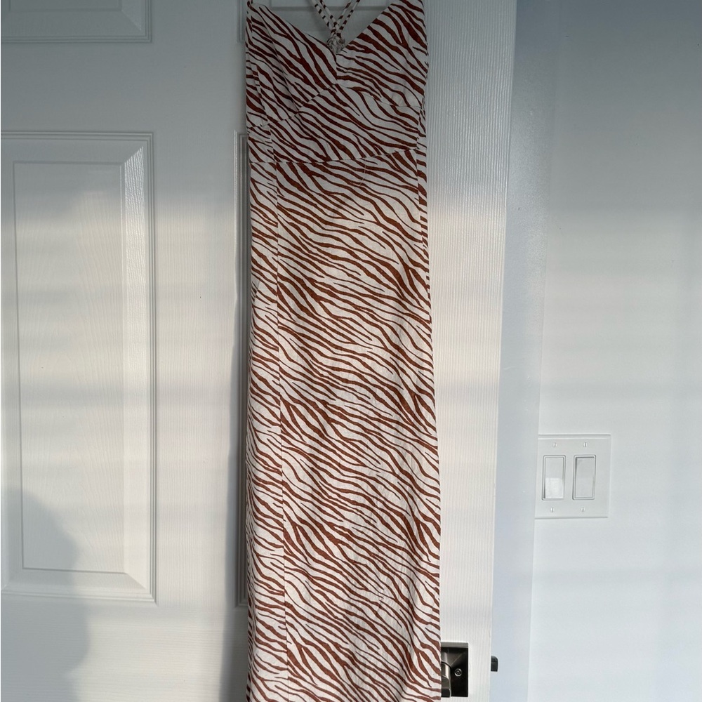 Zara Brown and White Animal Print Dress